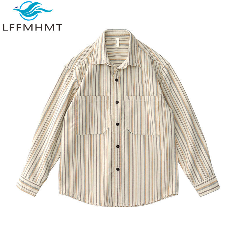 Corduroy Button Up Shirt Men - เสื้อเชิ้ตแขนยาวผู้ชาย สไตล์ญี่ปุ่น วินเทจ แนวศิลปะ ลำลอง ทรงหลวม