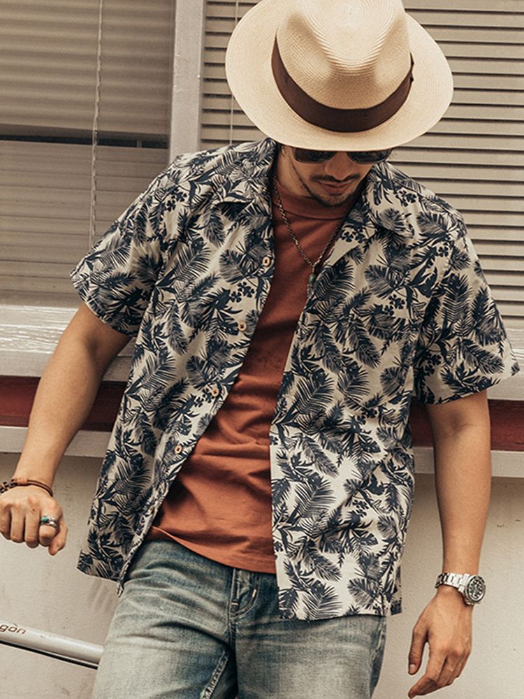 Vintage Hawaiian Floral Shirt - เสื้อเชิ้ตฮาวายแฟชั่นสำหรับผู้ชาย แขนสั้น ทรงหลวม คอปกคิวบา ลายดอกไม้สไตล์วินเทจ เหมาะสำหรับวันหยุดพักผ่อน