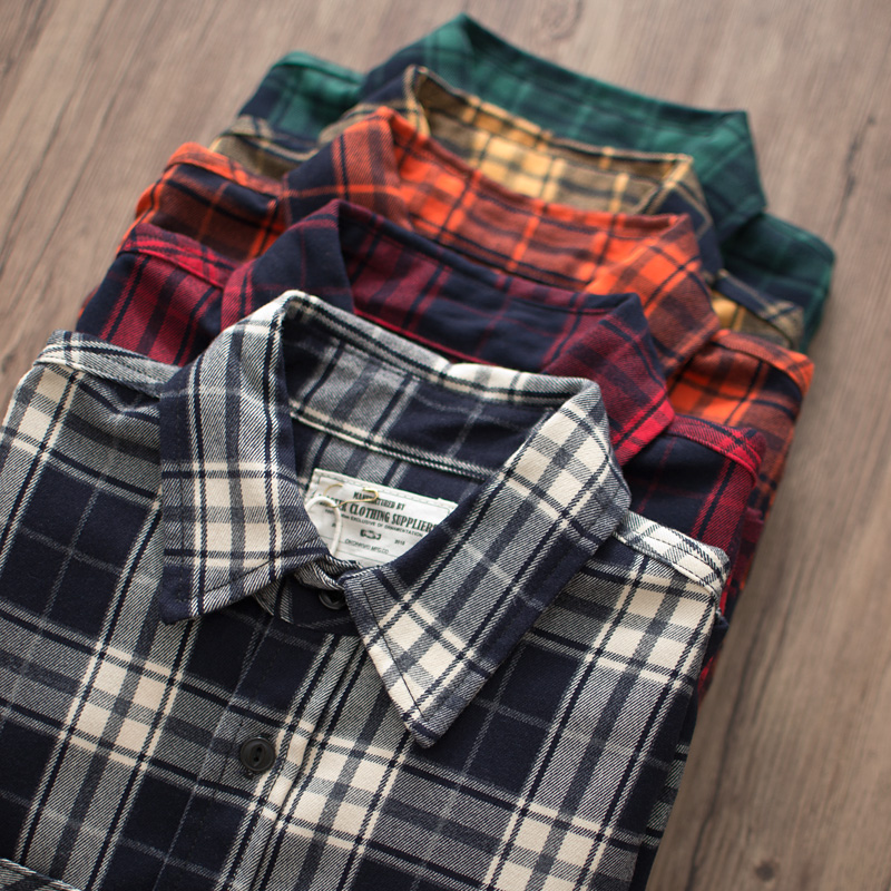 Flannel Plaid Shirt Heavy Weight - ฤดูใบไม้ร่วงใหม่อเมริกันRetro 300Gเฮฟวี่เวทแขนยาวลายสก๊อตCargoเสื้อผู้ชายง่ายล้างกระเป๋าคู่เสื้อลําลอง