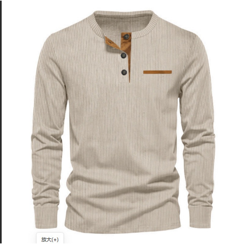 Corduroy Button Up Shirt Men - เสื้อยืดแขนยาวคอเฮนลีย์ผ้าลูกฟูกสำหรับผู้ชาย แฟชั่นทรงเข้ารูปลำลอง ติดกระดุม เหมาะสำหรับใส่ในชีวิตประจำวัน