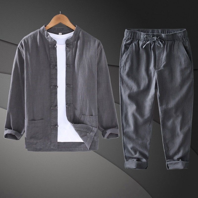 เสื้อเชิ้ตผ้าฝ้ายลินินสไตล์จีน - Mens Linen Shirt Long Sleeve บทวิจารณ์และราคา