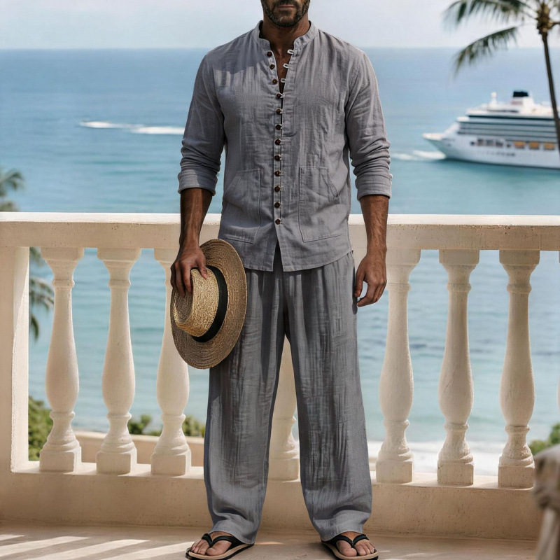 ชุดเสื้อเชิ้ตแขนยาวผ้าลินินและ - Mens Linen Shirt Long Sleeve บทวิจารณ์และราคา