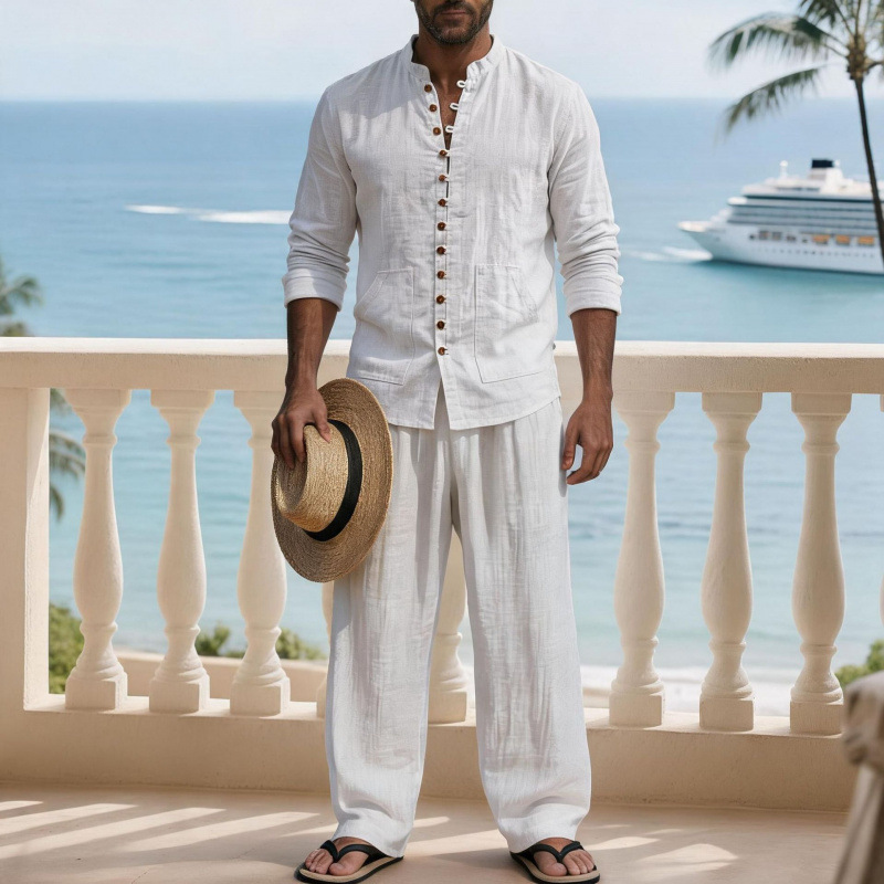 ชุดเสื้อเชิ้ตแขนยาวผ้าลินินและ - Mens Linen Shirt Long Sleeve บทวิจารณ์และราคา