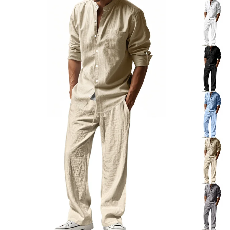 ชุดสูทลำลองผู้ชายผ้าลินินสี่ฤด - Mens Linen Shirt Long Sleeve บทวิจารณ์และราคา