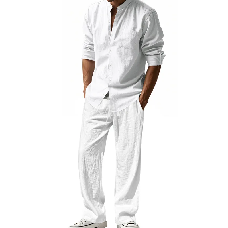 ชุดสูทลำลองผู้ชายผ้าลินินสี่ฤด - Mens Linen Shirt Long Sleeve บทวิจารณ์และราคา
