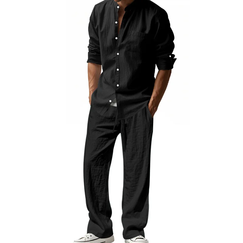 ชุดสูทลำลองผู้ชายผ้าลินินสี่ฤด - Mens Linen Shirt Long Sleeve บทวิจารณ์และราคา