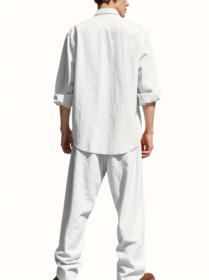 ชุดสูทผ้าลินินสีขาวสำหรับผู้ชา - Mens Linen Shirt Long Sleeve บทวิจารณ์และราคา