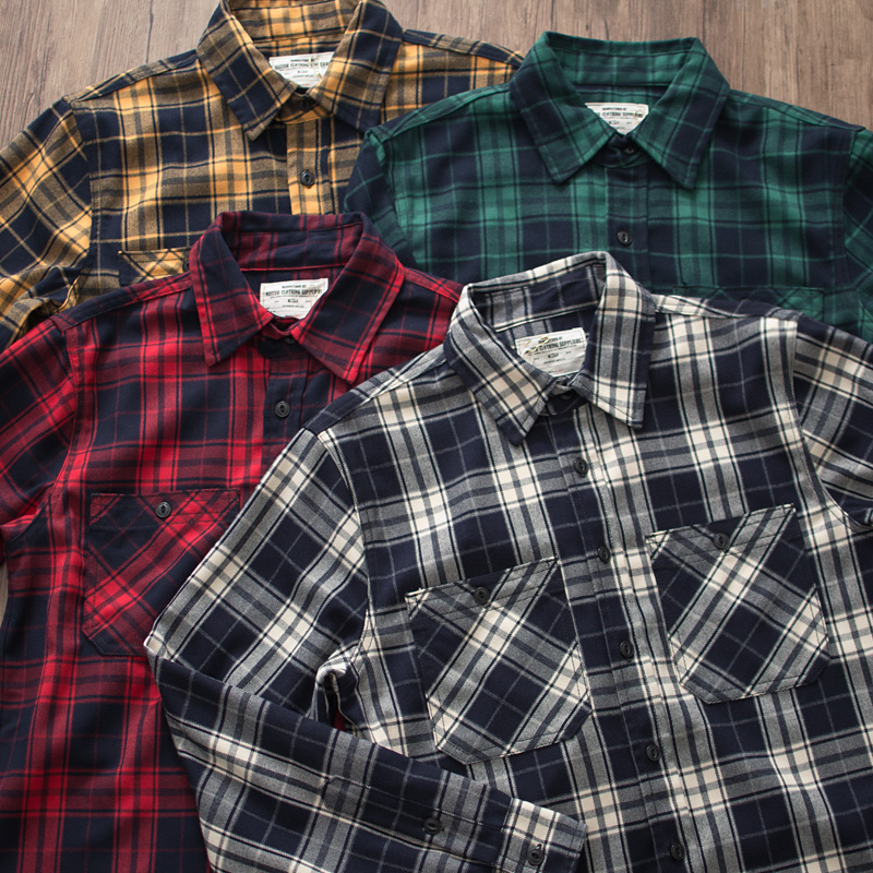 ฤดูใบไม้ร่วงใหม่อเมริกันRetro  - Flannel Plaid Shirt Heavy Weight บทวิจารณ์และราคา