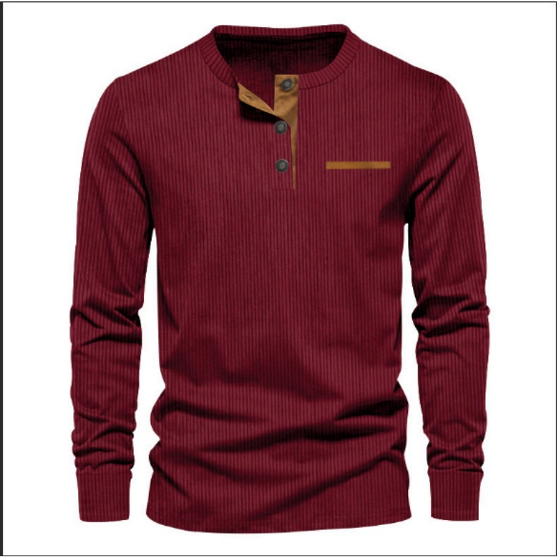 เสื้อยืดแขนยาวคอเฮนลีย์ผ้าลูกฟ - Corduroy Button Up Shirt Men บทวิจารณ์และราคา