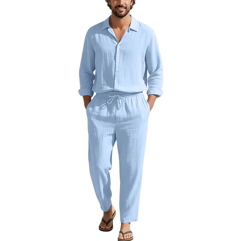 ชุดลำลองผ้าลินินสำหรับฤดูใบไม้ - Mens Linen Shirt Long Sleeve บทวิจารณ์และราคา