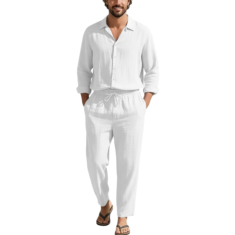 ชุดลำลองผ้าลินินสำหรับฤดูใบไม้ - Mens Linen Shirt Long Sleeve บทวิจารณ์และราคา